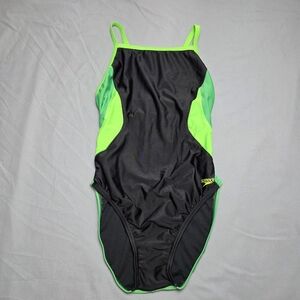 Speedo Women’s Pro LT Flyback One Piece Swimsuit Black Bright Green Size 12 EUC